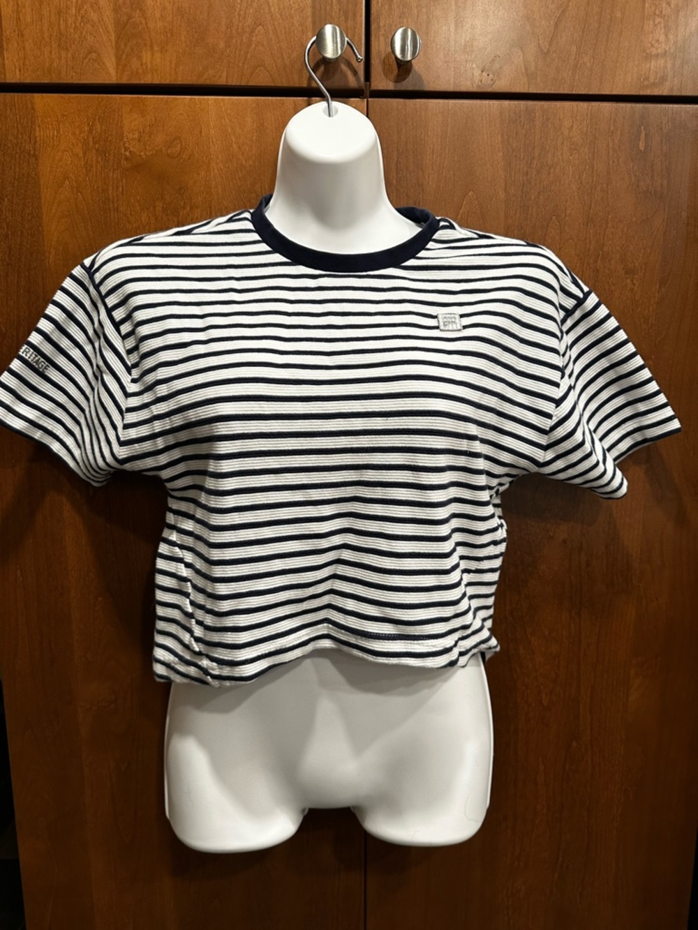 Fila Black and White Striped Textured Crop Top